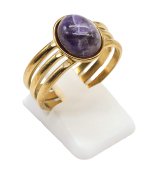 Anello Tridente Acciaio Inox Ametista