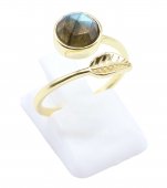 Anello in argento sterling 925 con foglia d'oro - Labradorite