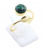 Anello in argento sterling 925 con foglia d'oro - Malachite
