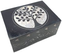 Portagioie in pietra rettangolare con albero della vita da 10 cm
