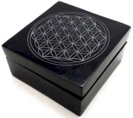 Portagioie quadrato in pietra con fiore di vita 10 cm