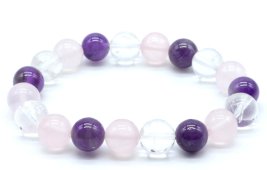 Bracciale Ametista, Cristallo, Quarzo Rosa perle 10mm