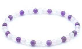Bracciale Ametista, Cristallo, Quarzo Rosa perle 4mm