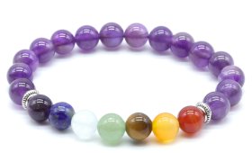Bracciale Ametista & 7 Chakra perle 8mm