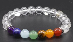 Bracciale Cristallo di Rocca & 7 Chakra perle 8mm