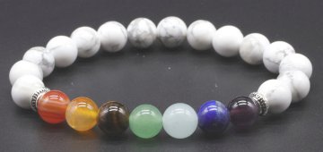 Bracciale Howlite Bianca & 7 Chakra perle 8mm