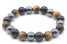 Bracciale Protezione Obsidiana Nera, Ematite, Occhio di Tigre perle 10mm