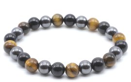 Bracciale Protezione Obsidiana Nera, Ematite, Occhio di Tigre perle 8mm