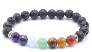 Bracciale Pietra di Lava & 7 chakra perle 8mm