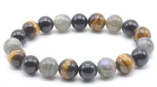Bracciale labradorite, tormalina nera, perle occhio di tigre 10mm
