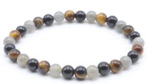 Bracciale labradorite, tormalina nera, perle occhio di tigre 6mm