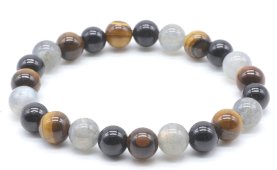 Bracciale Labradorite, Tormalina nera, Occhio di Tigre perle 8mm