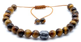 Bracciale regolabile in occhio di tigre con perline da 8 mm