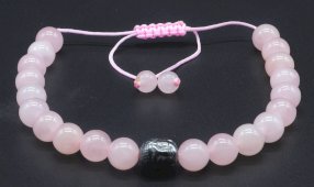 Bracciale regolabile con perle di quarzo rosa da 8 mm