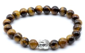 Bracciale Occhio di Tigre & Buddha perline 8mm