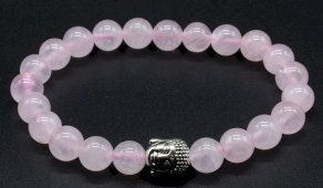 Bracciale Quarzo Rosa & Buddha perle 8mm