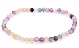 Bracciale in fluorite multicolore con perline sfaccettate da 4 mm