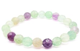 Bracciale in fluorite multicolore con perline sfaccettate da 6 mm