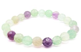 Bracciale in fluorite multicolore con perline sfaccettate da 8 mm