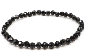 Bracciale in ossidiana nera con perline sfaccettate da 4 mm