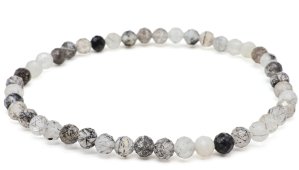 Bracciale in quarzo tormalina con perline sfaccettate da 4 mm