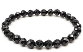 Bracciale in tormalina nera con perline sfaccettate da 6 mm
