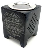 Bruciatore a nafta in pietra traforata Flower of Life 8cm