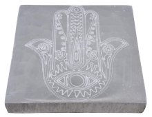 Piatto quadrato Mano di Fatima in selenite 10cm