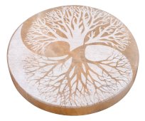 Targa in selenite Albero della Vita Yin-Yang Arancione/Bianco 10cm