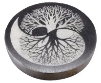 Placca in Selenite Albero della Vita Yin-Yang Nero/Bianco 10cm