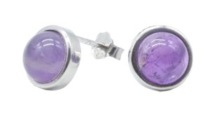 Orecchini in argento sterling 925 con ametista rotonda lucida