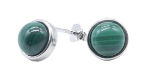 Orecchini in argento 925 con malachite tonda lucida