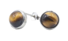 Orecchini in argento sterling 925 rotondi con occhio di tigre lucido