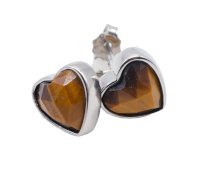 Orecchini Cuore Occhio di Tigre in Argento Sterling 925