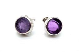 Orecchini in argento sterling 925 con ametista tonda grezza
