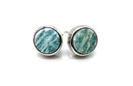 Orecchini in amazzonite rotondi grezzi in argento sterling 925