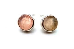 Orecchini in Argento 925 Quarzo Rosa Rotondo Grezzo
