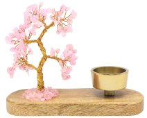 Albero della Felicità Quarzo Rosa + Portacandela 17cm