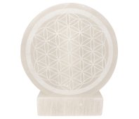 Lampada con cornice in selenite - Fiore della Vita 15 cm