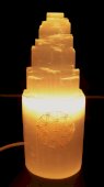 Lampada con incisione montagna in selenite 20 cm - Fiore della vita