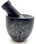 Mortaio in Pietra Saponite Nera Albero della Vita 8cm