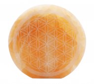 Decorazione in selenite arancione - Fiore della vita inciso - 17 cm