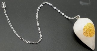 Pendolo inciso Fiore della Vita 4 cm - Cristallo di Rocca