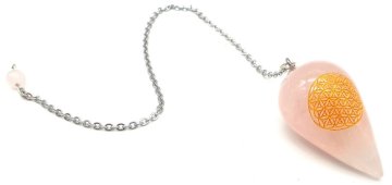 Pendolo inciso Fiore della Vita 4 cm - Quarzo Rosa