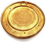 Porta incenso rotondo in legno OM Chakra 10 cm