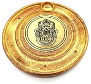 Porta incenso in legno rotondo Mano di Fatima 10 cm