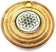 Porta incenso rotondo in legno Seed of Life 10 cm