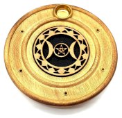 Porta incenso in legno rotondo Triple Moon 10 cm