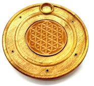 Porta incenso rotondo Fiore della vita in legno 10 cm