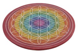 Porta incenso rotondo in pietra Fiore della Vita Sfumato 10 cm